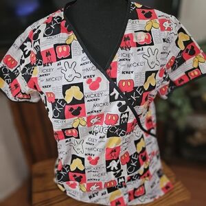 Disney Cherokee Mock Wrap Scrub Top - Mickey In The MixSize small